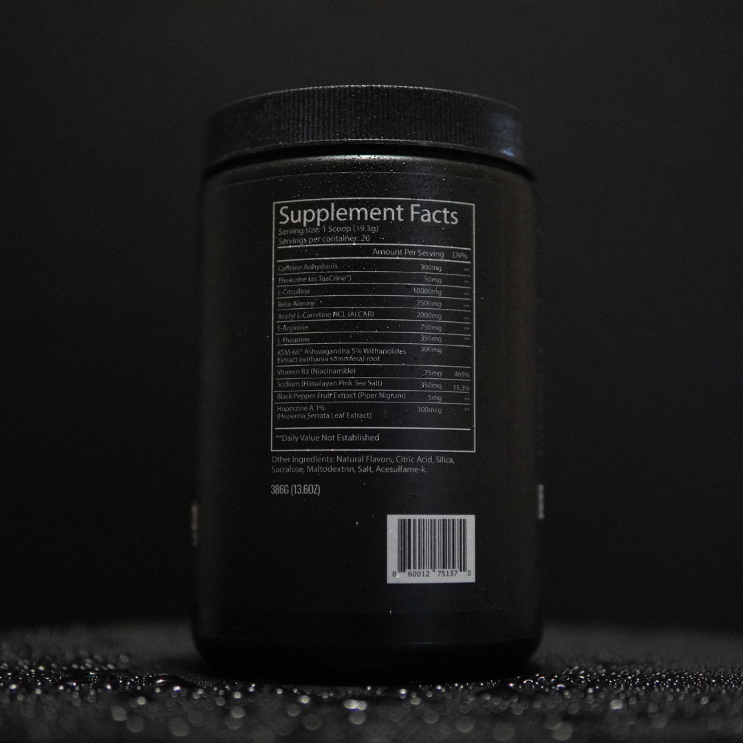 
                  
                    WTF Pre-Workout back label with supplement facts and ingredients list
                  
                