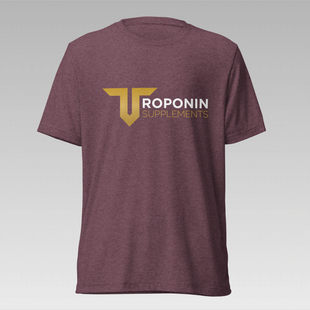Troponin Supplements Faded Double Tee - Trendy and comfortable t-shirt with a faded design, featuring the Troponin Supplements logo for a modern, athletic look.