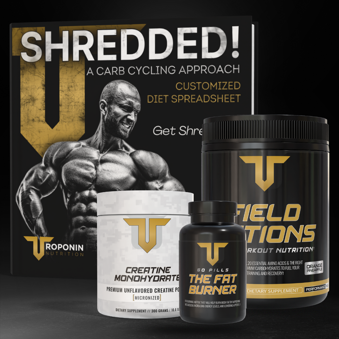 Troponin Shredded Stack — Go Pills fat burner, creatine, Field Rations intra-workout, and custom diet plan bundle
