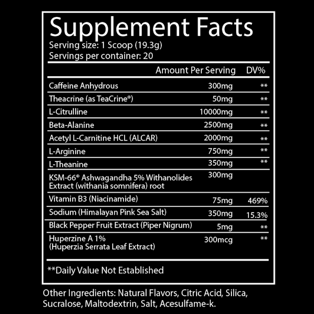 
                  
                    WTF Pre-Workout supplement facts label with full ingredient doses
                  
                