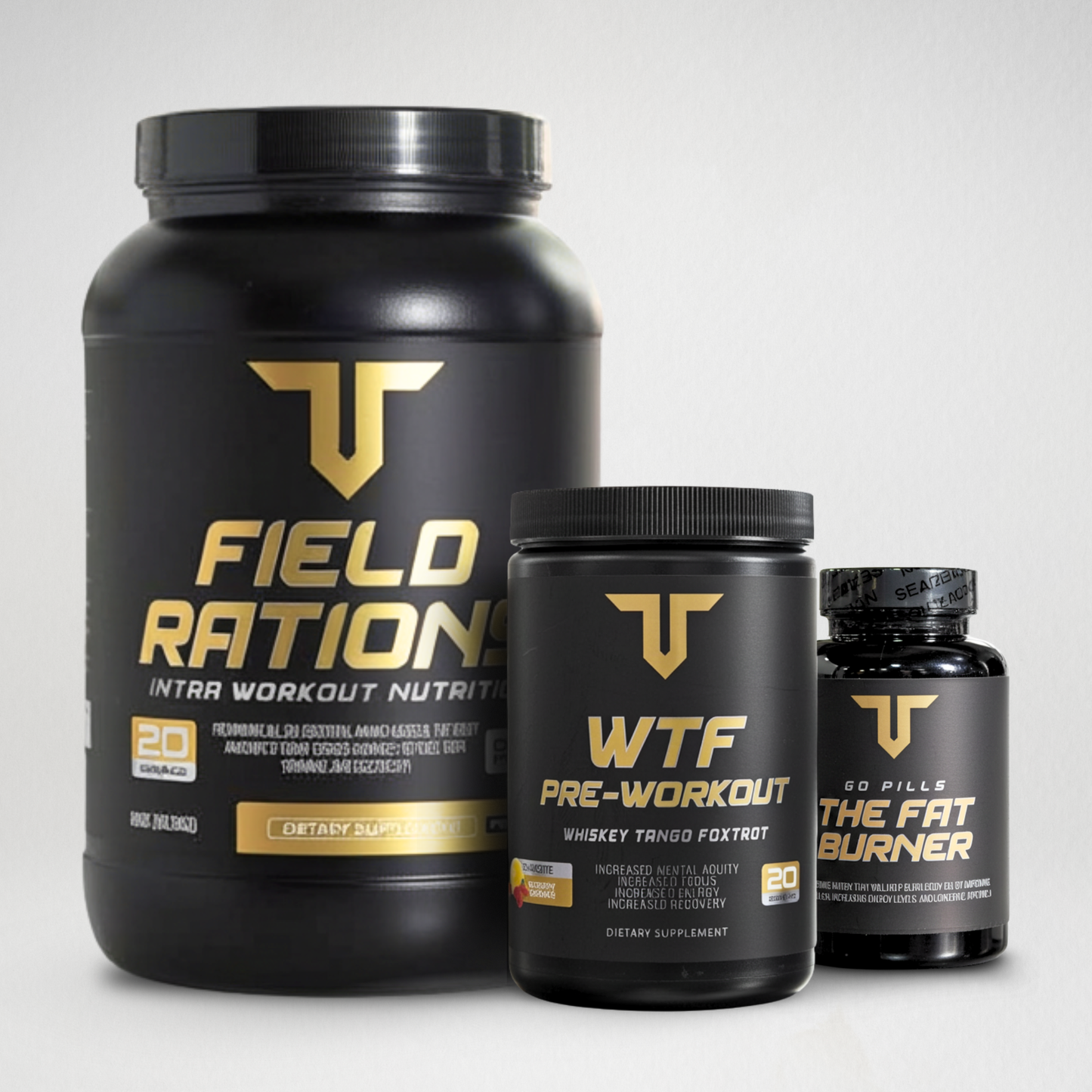 Troponin Total Shred Stack — WTF pre-workout, Field Rations intra-workout, and Go Pills fat burner bundle